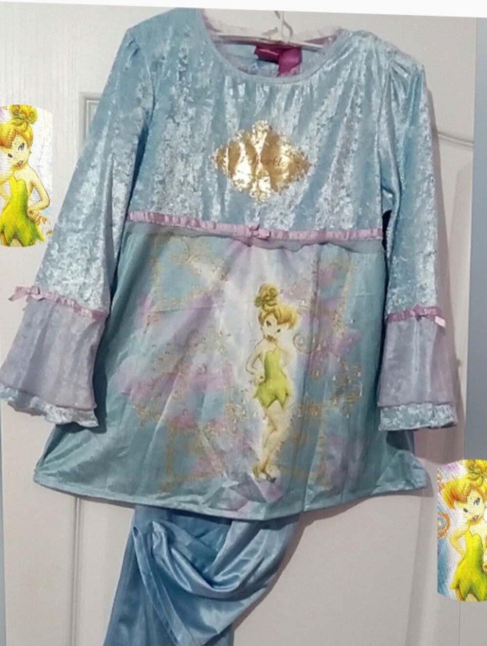 DISNEY Princess🐞Tinker Bell Blue Velvet Girl's Set With Pink Sheer Sz: 8